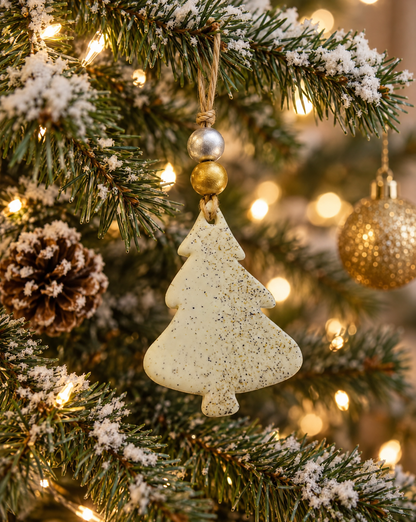Ornement en forme de sapin de Noël fait à la main en argile et sable de plage de la Nouvelle-Écosse