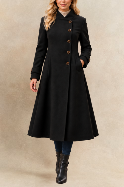 Harper Retro Flared Coat Side Buttons Elegant