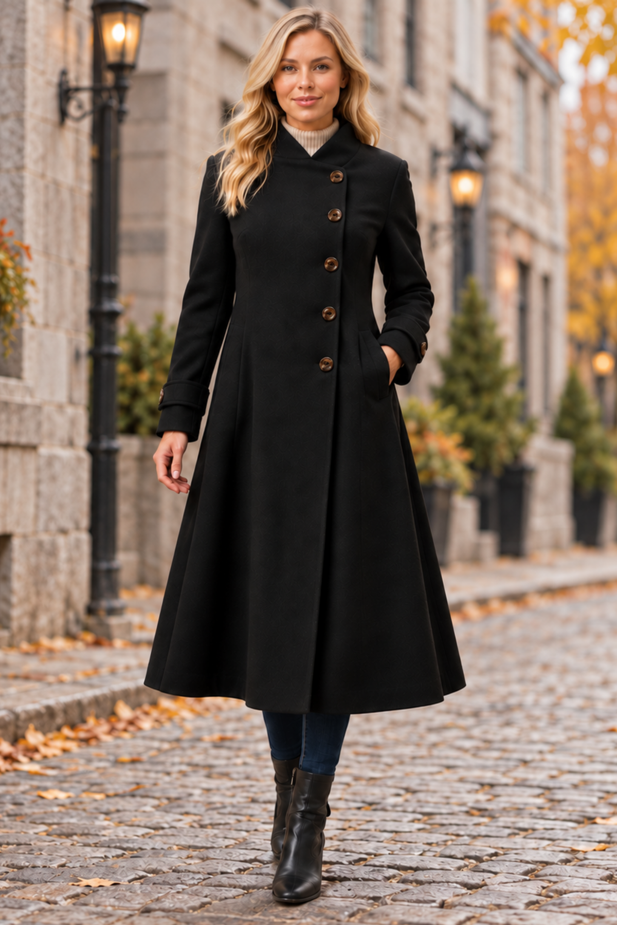 Manteau Évasé Rétro Harper Boutons Latéraux Élégant
