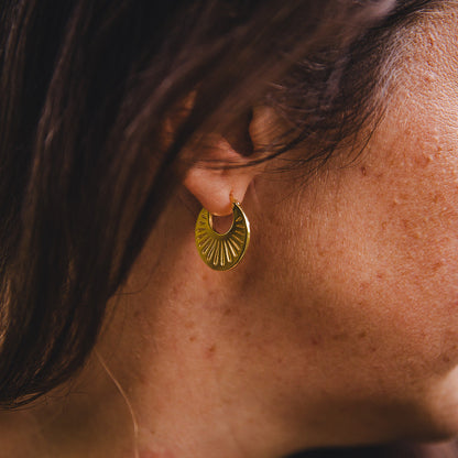 18K Gold Plated Sterling Silver Textured Hoop Earrings | HÉLIA