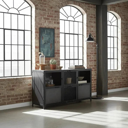 Mango Wood and Raw Steel Ibiza Buffet with Glass Doors