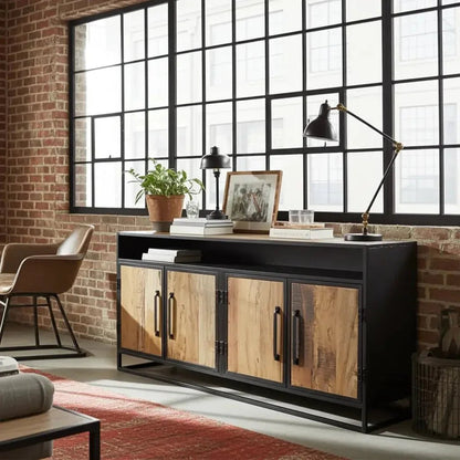 Buffet en bois recyclé sur structure en acier noir