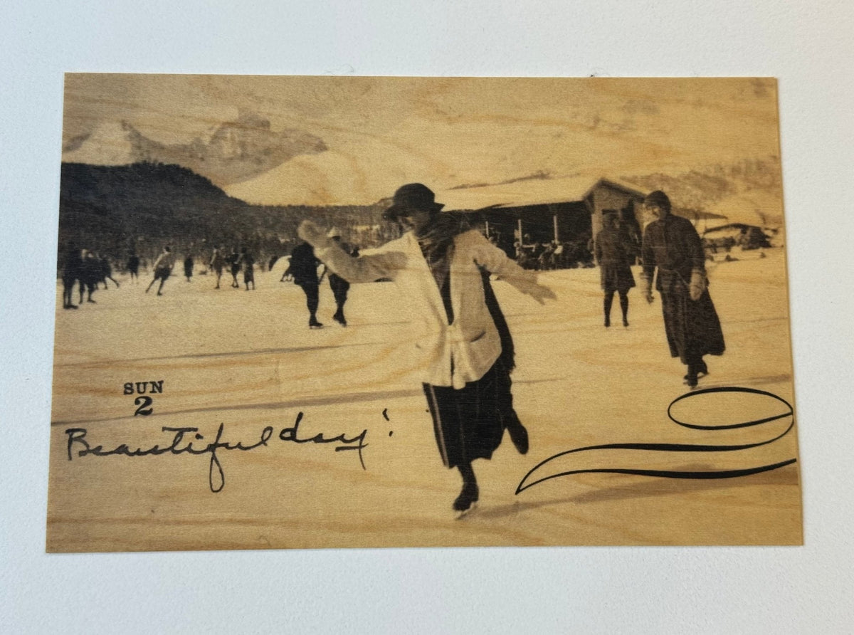 Wood Postcard - Ice Skaters