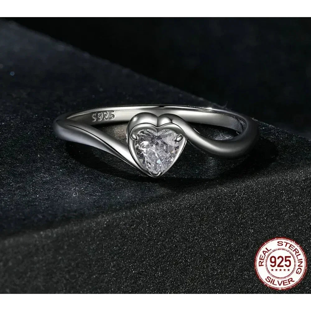 Bague Solitaire Cœur Moissanite en Argent Sterling 925
