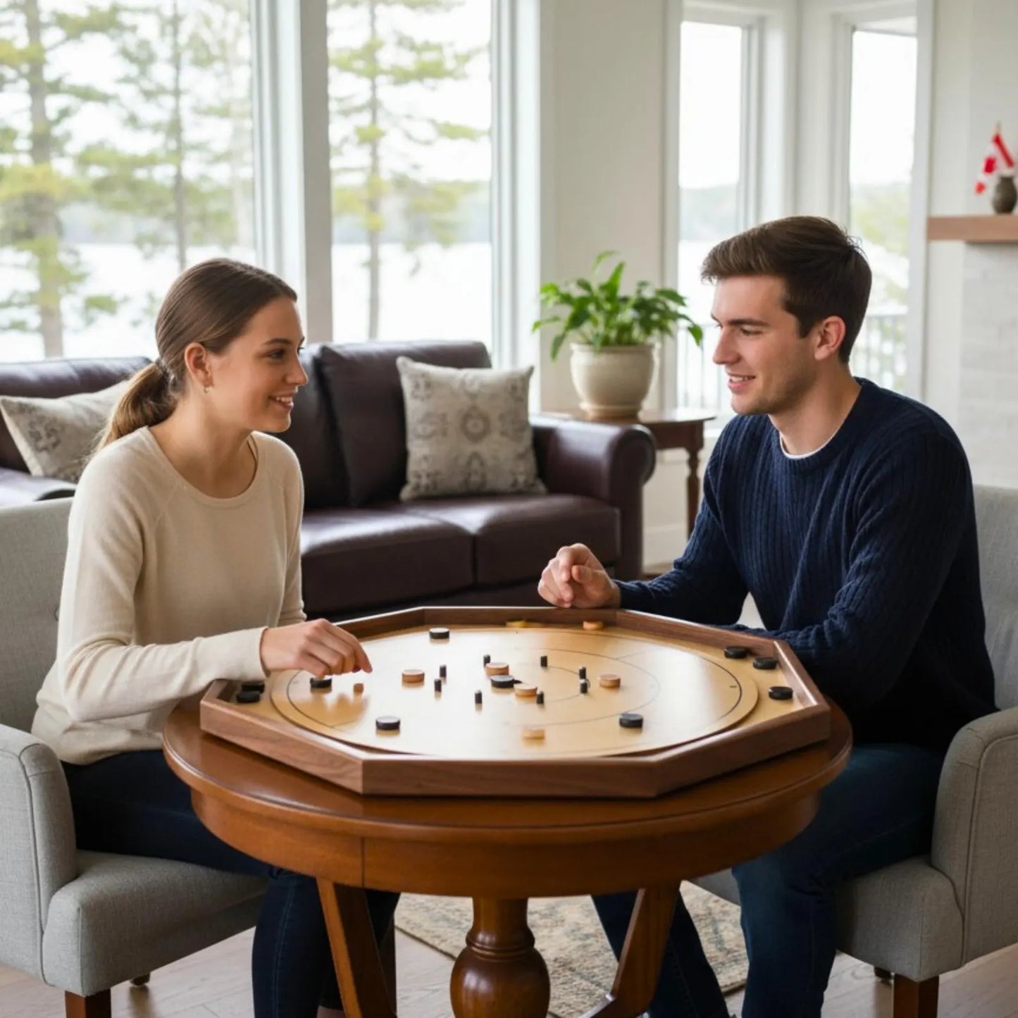Le Deluxe (Rail en Noyer) par Crokinole Canada - Jeu de Crokinole Traditionnel