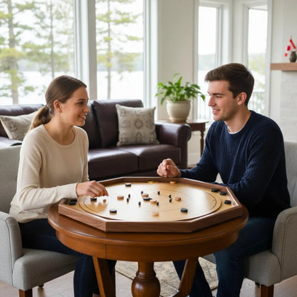 Le Deluxe (Rail en Noyer) par Crokinole Canada - Jeu de Crokinole Traditionnel