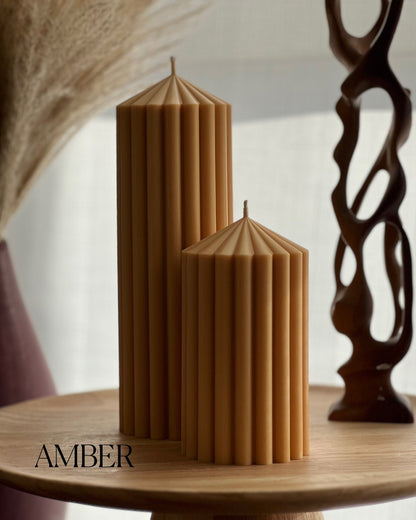 Ribbed Soy Wax Pillar Candle | Handmade Vegan Decor