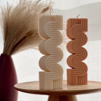 Large Ribbed Pillar Candle | Modern Soy Wax Candle, Home Decor