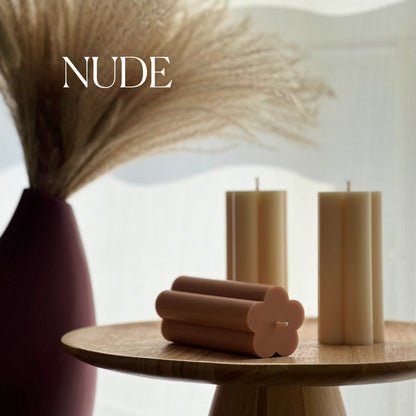Flower Pillar Soy Candle: Minimalist Home Decor, Unscented Vegan Candle
