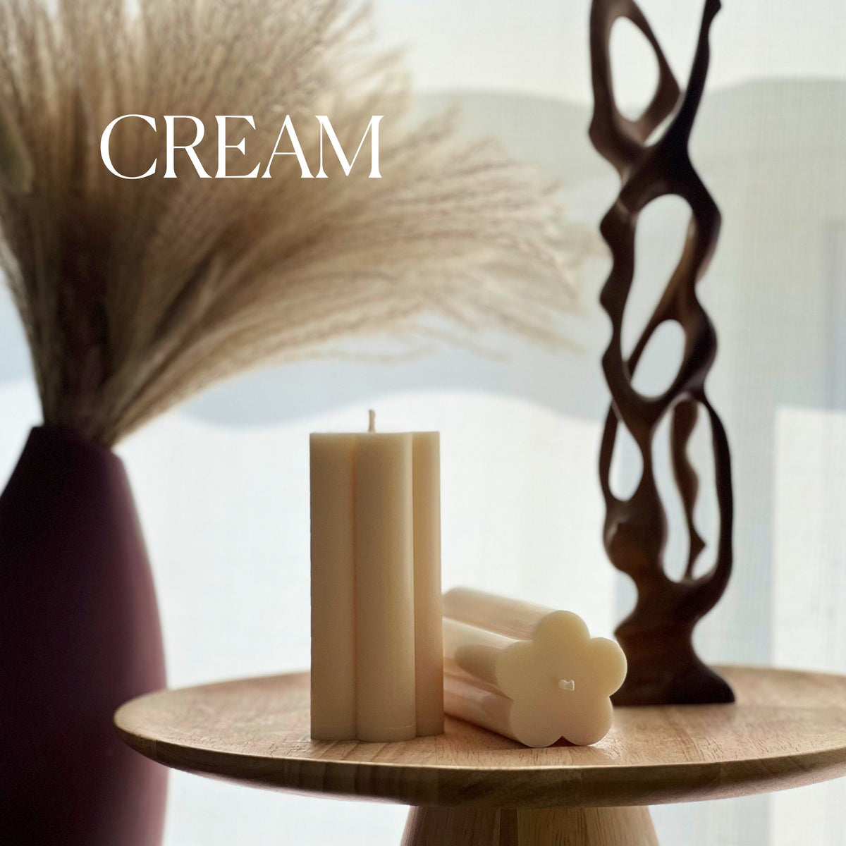 Flower Pillar Soy Candle: Minimalist Home Decor, Unscented Vegan Candle