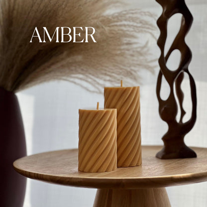 Spiral Ribbed Pillar Candle Set