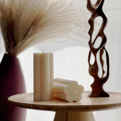 Flower Pillar Soy Candle: Minimalist Home Decor, Unscented Vegan Candle