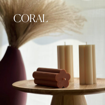 Flower Pillar Soy Candle: Minimalist Home Decor, Unscented Vegan Candle