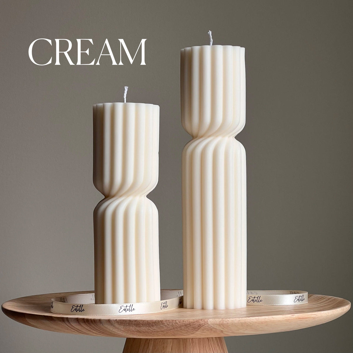 Set of 2 Ribbed Hourglass Pillar Candle Set: Sculptural Soy Wax Candles