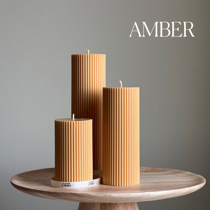 Handmade Ribbed Soy Wax Pillar Candle | Home Decor