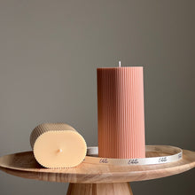Handmade Ribbed Pillar Soy Wax Candle | Unscented Decorative Candle
