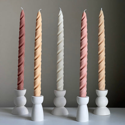 Tall Twisted Soy Wax Taper Candle: Handmade Pastel Decor