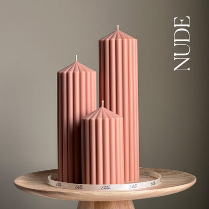 Ribbed Peak Pillar Candle Trio | Vegan Soy Wax, Aesthetic Decor