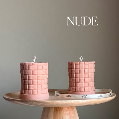 Large Knitted Soy Pillar Candle | Custom Color & Scent