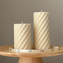 Handmade Swirl Soy Pillar Candle Duo: Sculptural Home Decor