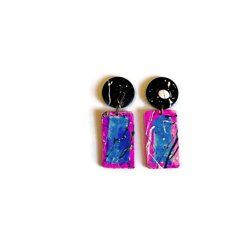 Boucles d'oreilles abstraites rectangulaires à clou ou à clip
