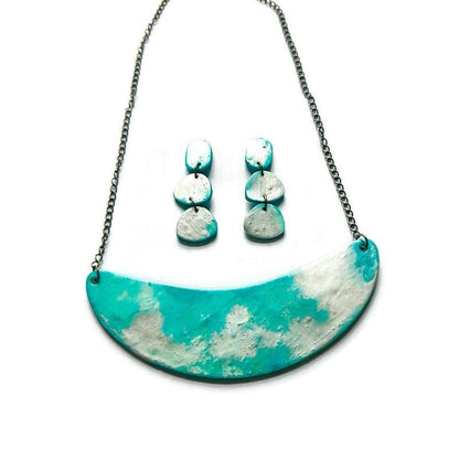 Parure Collier et Boucles d'Oreilles Faits Main Turquoise et Argent