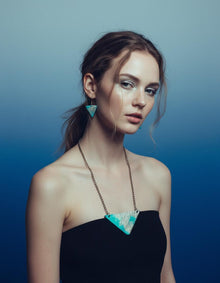Triangle Jewelry Set in Icy Turquoise Blue and Frosted Silver