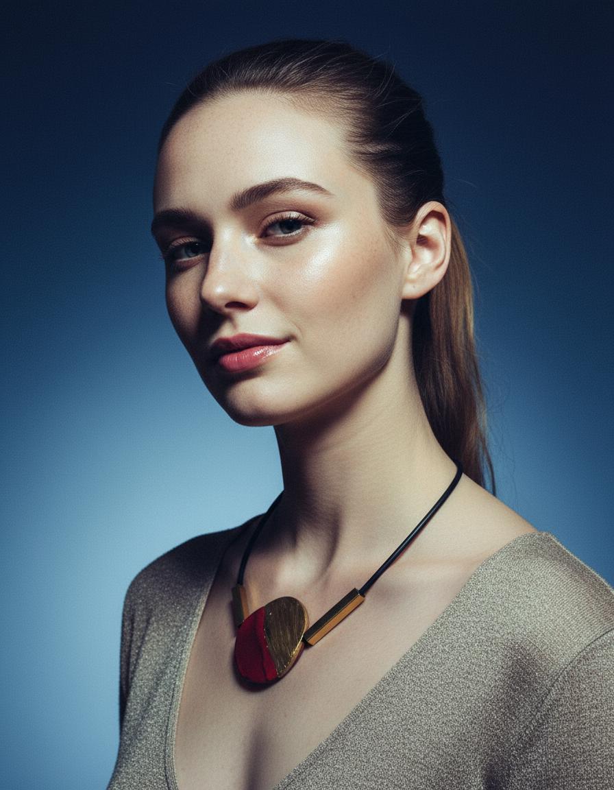 Collier maximaliste moderne avec perles d'argile et barres en laiton