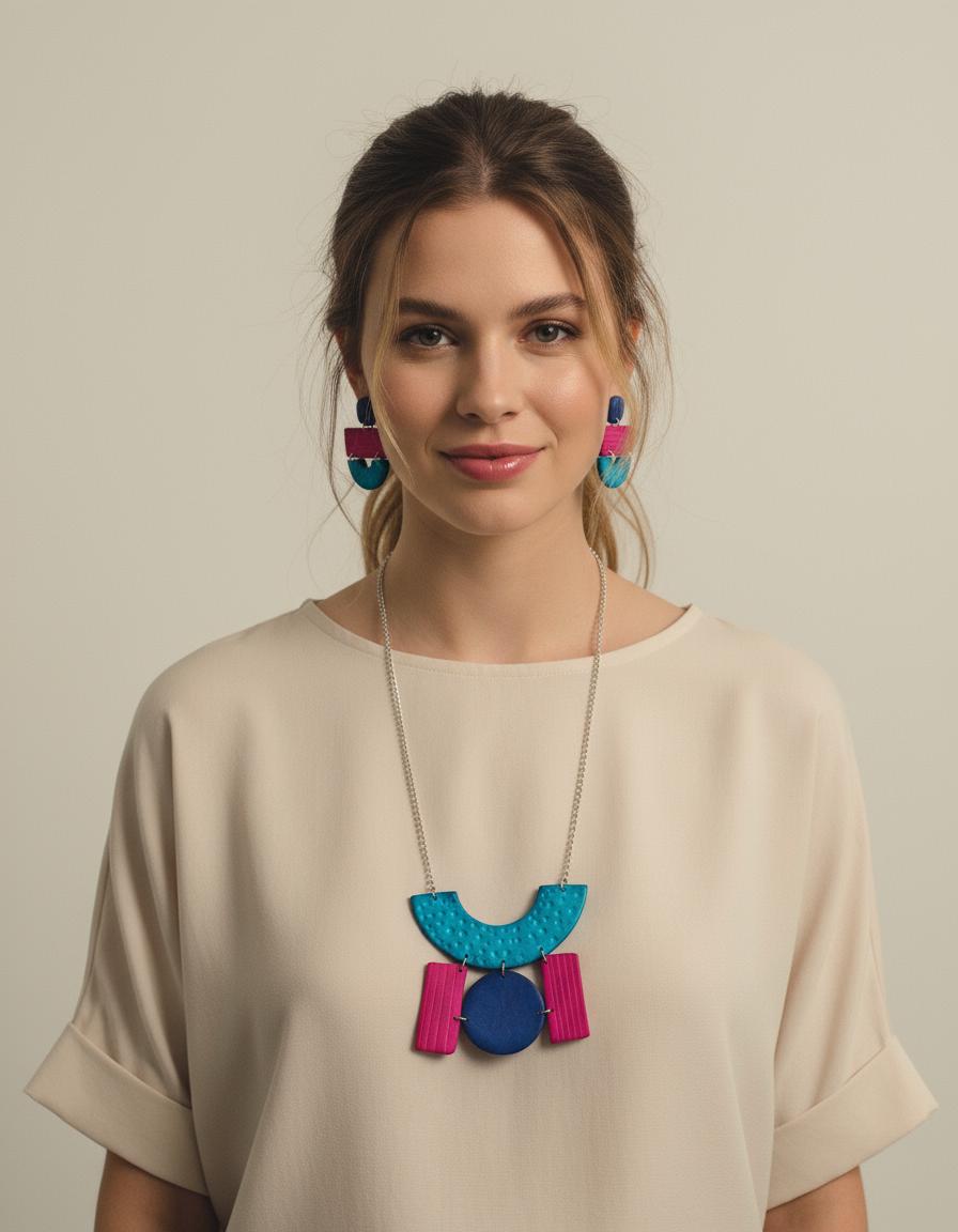 Hot Pink & Blue Geometric Jewelry Set