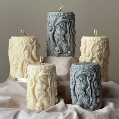 Handmade Witch Pillar Candle: Spooky Halloween Soy Wax Decor