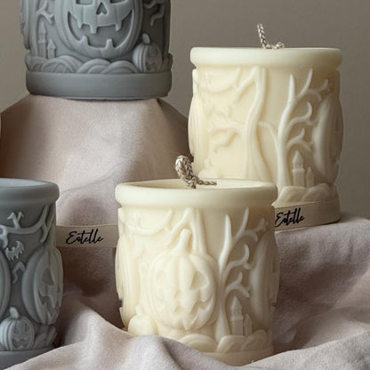 Scary Pumpkin Pillar Candle: Halloween Design Candle, Autumn Decor, Home Accent