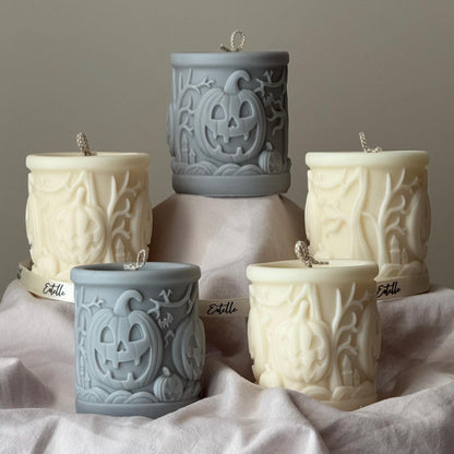 Scary Pumpkin Pillar Candle: Halloween Design Candle, Autumn Decor, Home Accent