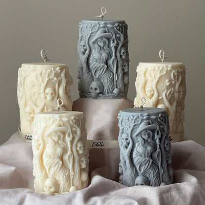 Handmade Witch Pillar Candle: Spooky Halloween Soy Wax Decor