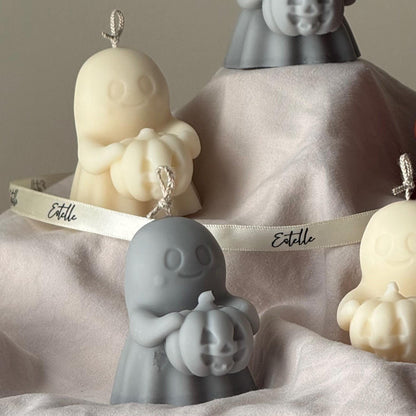Halloween Ghost with Pumpkin Candle: Handmade Soy Wax Autumn Gift