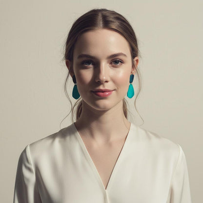 Colorful Teardrop Statement Earrings Handmade, Post or Clip On "Roxy"