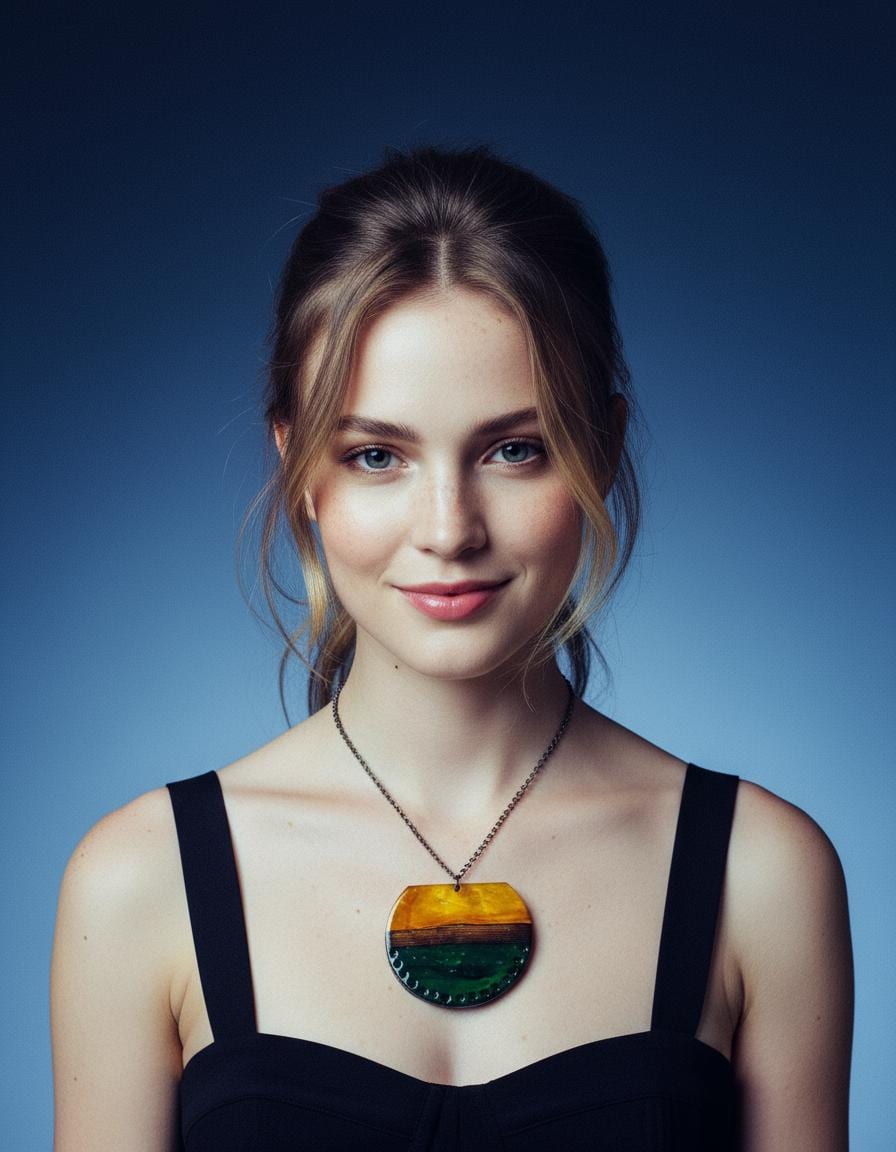 Grand collier pendentif | Tons terreux vert forêt, jaune moutarde et marron