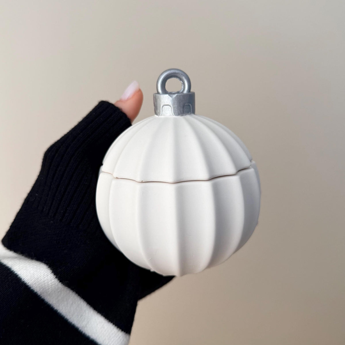 Winter Ornament Bauble Candle – Sculptural Holiday Decor, Handcrafted Soy Wax Candle