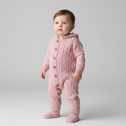 Ensemble barboteuse et sweat à capuche en tricot pour nouveau-né