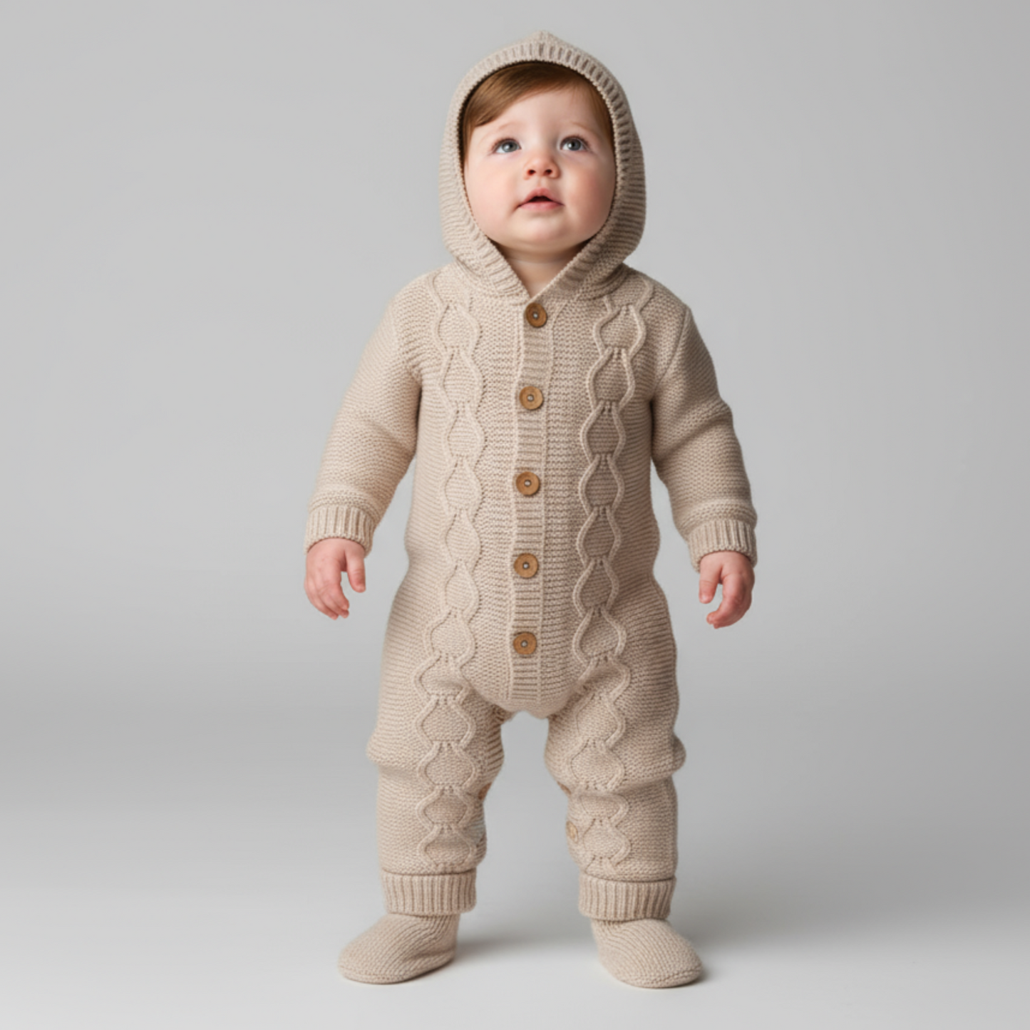 Ensemble barboteuse et sweat à capuche en tricot pour nouveau-né