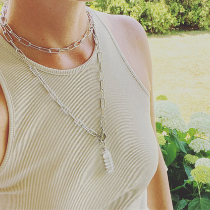 Collier double tour trombone en quartz clair, argenté