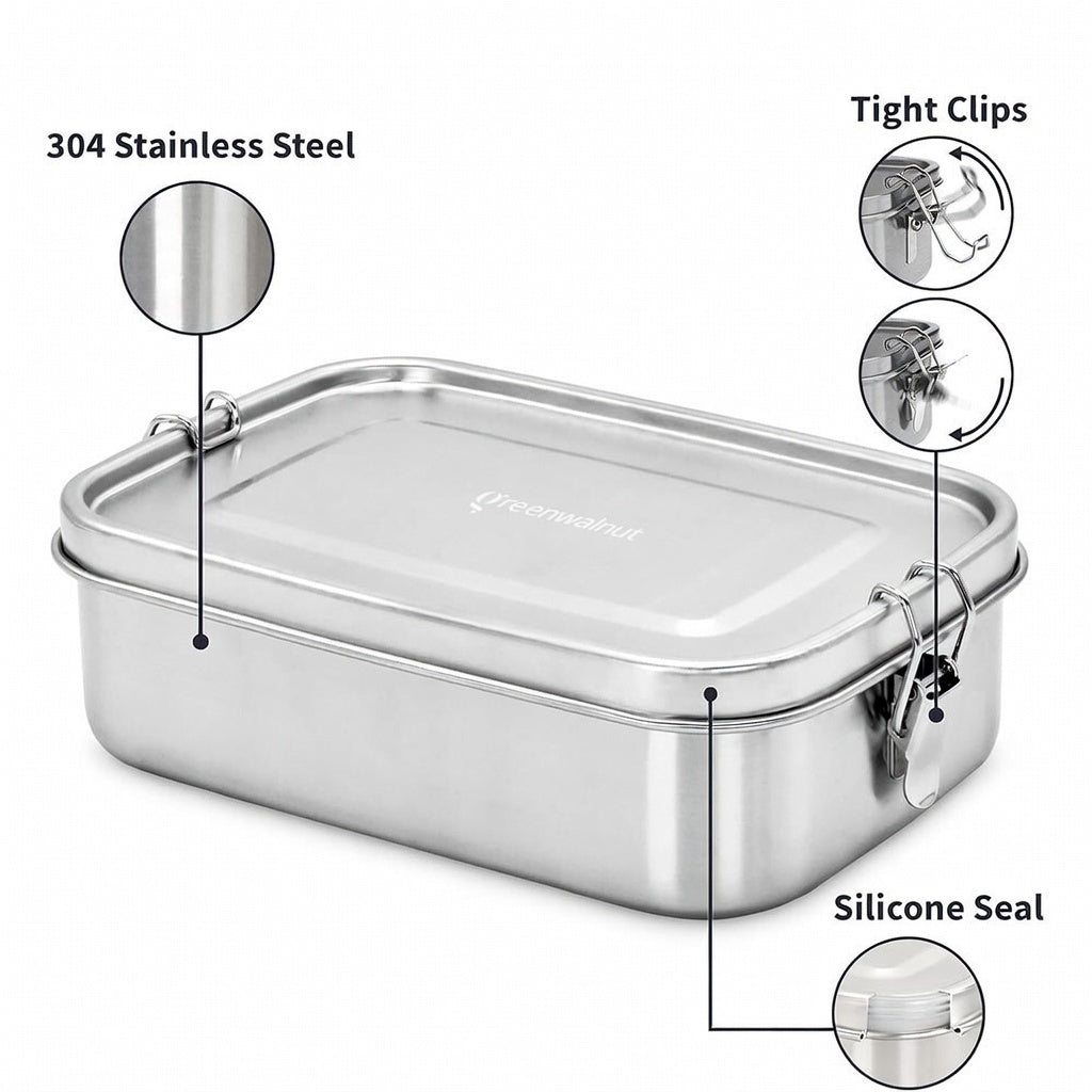 Stainless Steel Bento Lunch Box with Divider – Leakproof Food Storage Container, Reusable Metal Lunch Box for Kids & Adults | 1400 ML