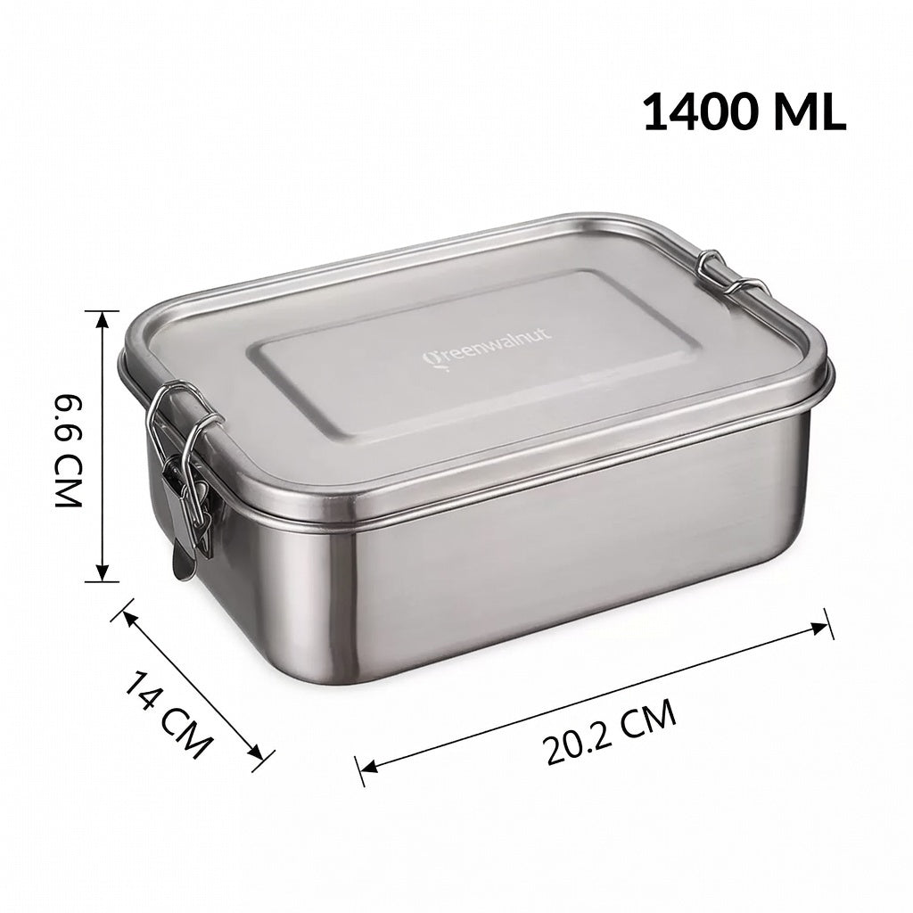 Stainless Steel Bento Lunch Box with Divider – Leakproof Food Storage Container, Reusable Metal Lunch Box for Kids & Adults | 1400 ML