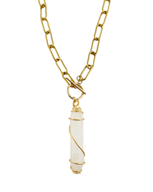 Collier double tour en quartz clair et trombones, doré