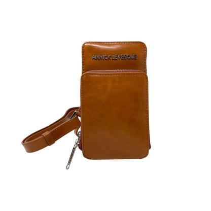 Cognac leather crossbody bag - Marie-Josée