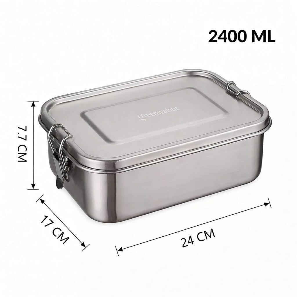 Stainless Steel Bento Lunch Box with Divider – Leakproof Food Storage Container, Reusable Metal Lunch Box for Kids & Adults | 2400 ML