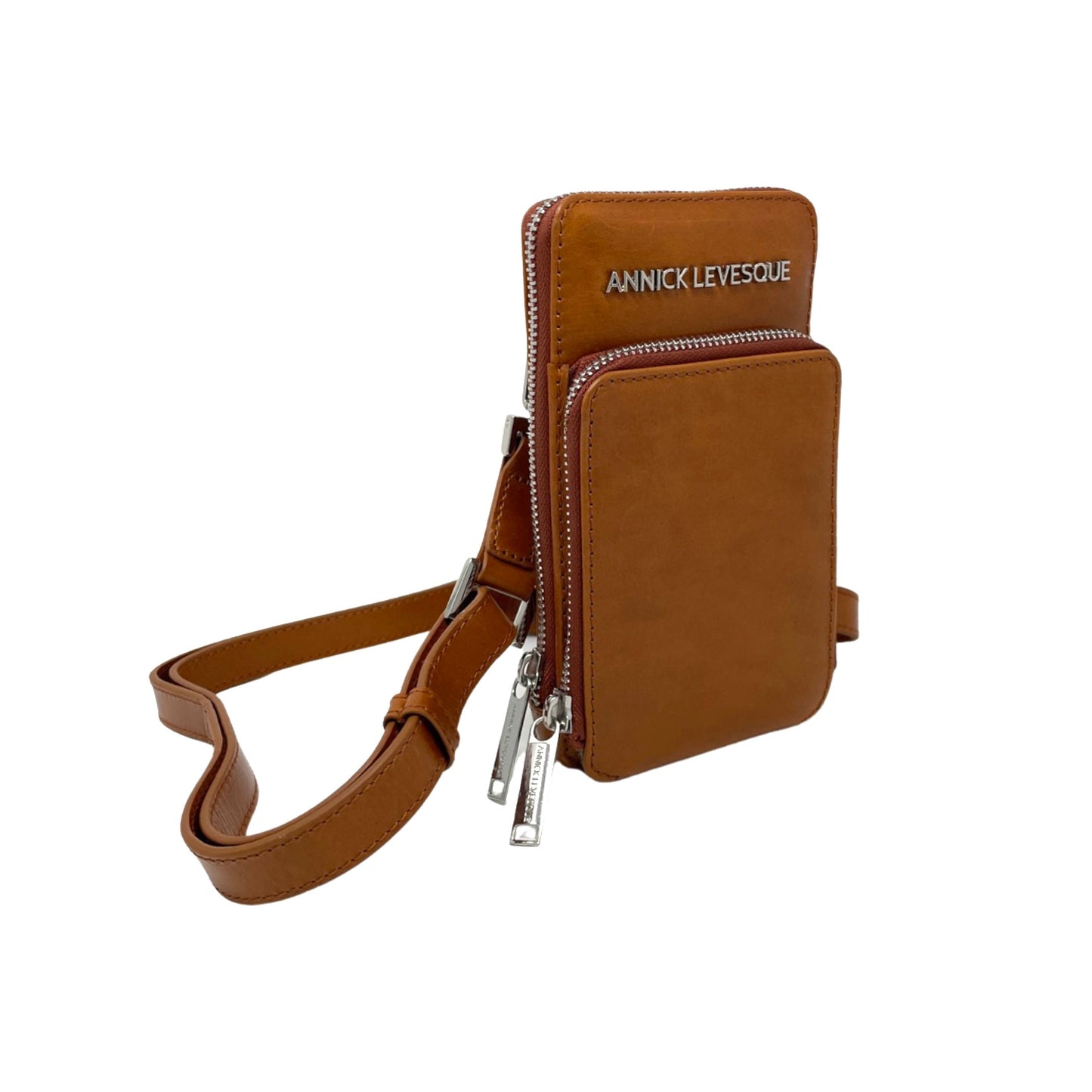 Cognac leather crossbody bag - Marie-Josée