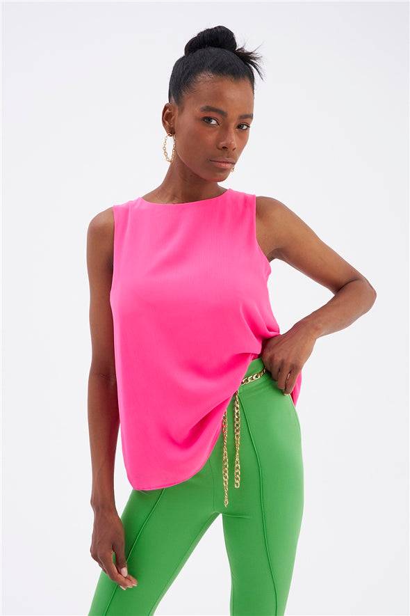 Haut ample sans manches en georgette - Rose