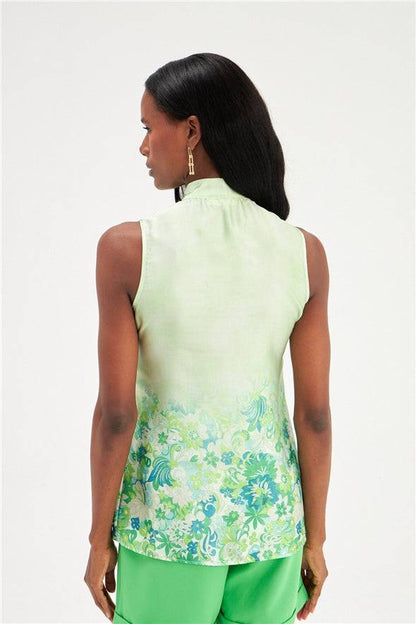 Chemisier détaillé à col lavallière, motif ombré floral - Vert