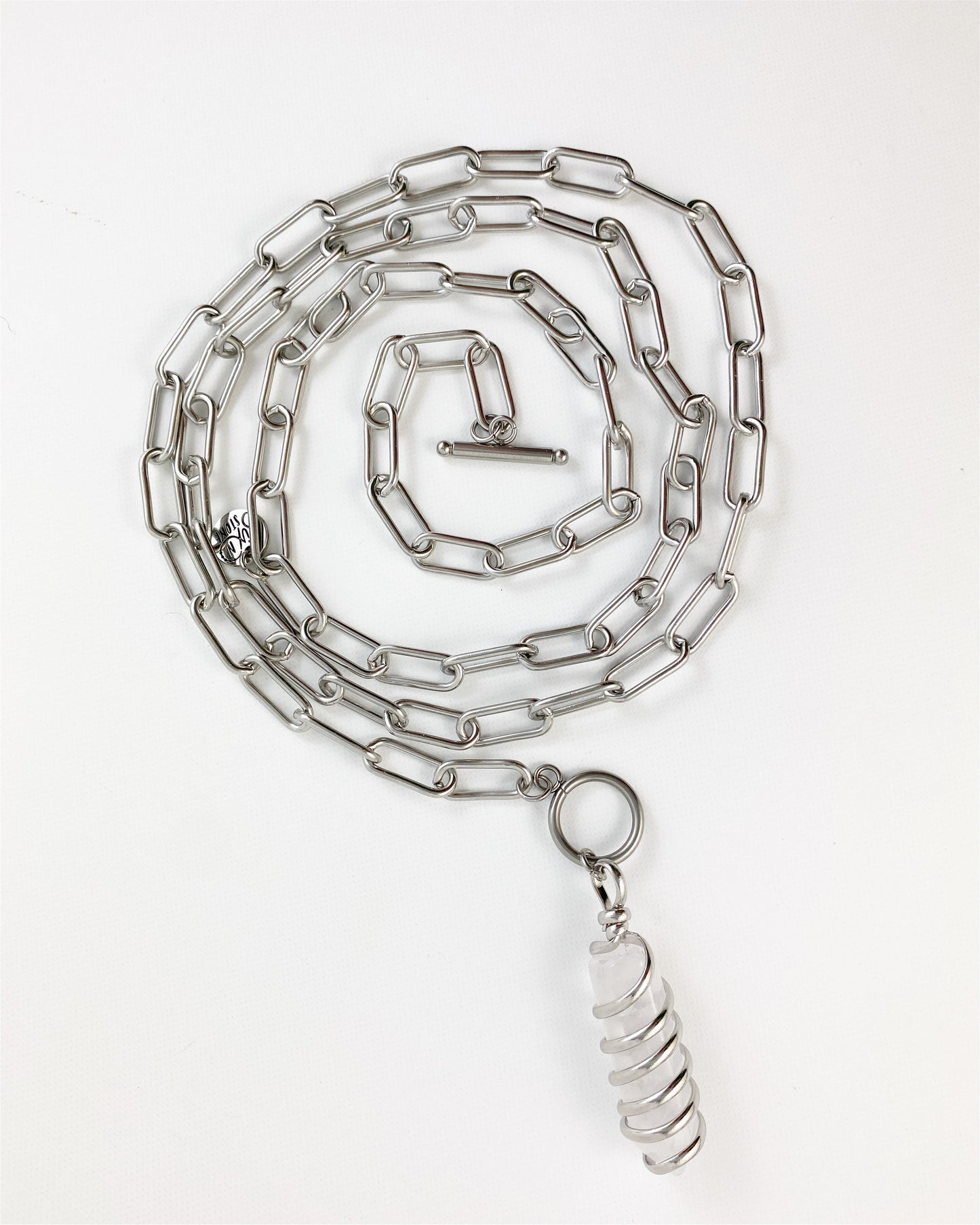 Collier double tour trombone en quartz clair, argenté