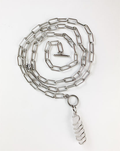 Collier double tour trombone en quartz clair, argenté